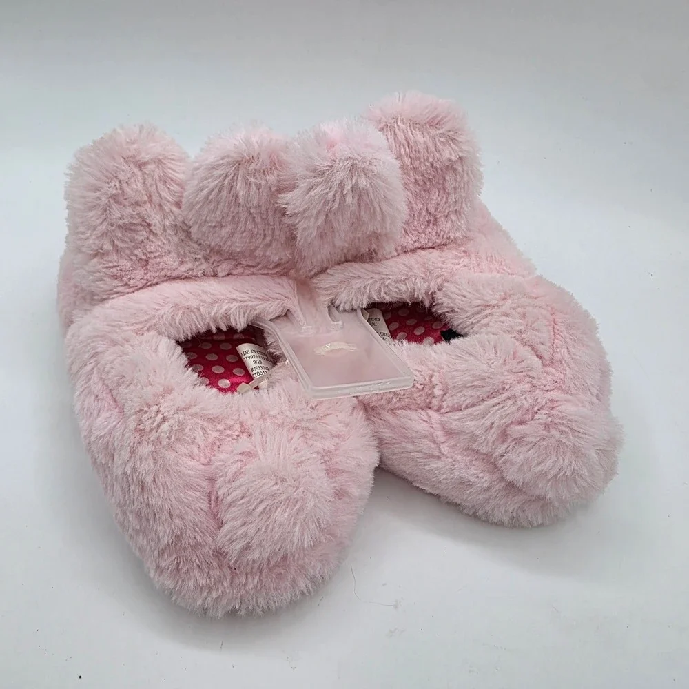 Stride Rite Fuzzy Bunny Faux Fur Plush Slippers Kids Size 9/10 NEW
